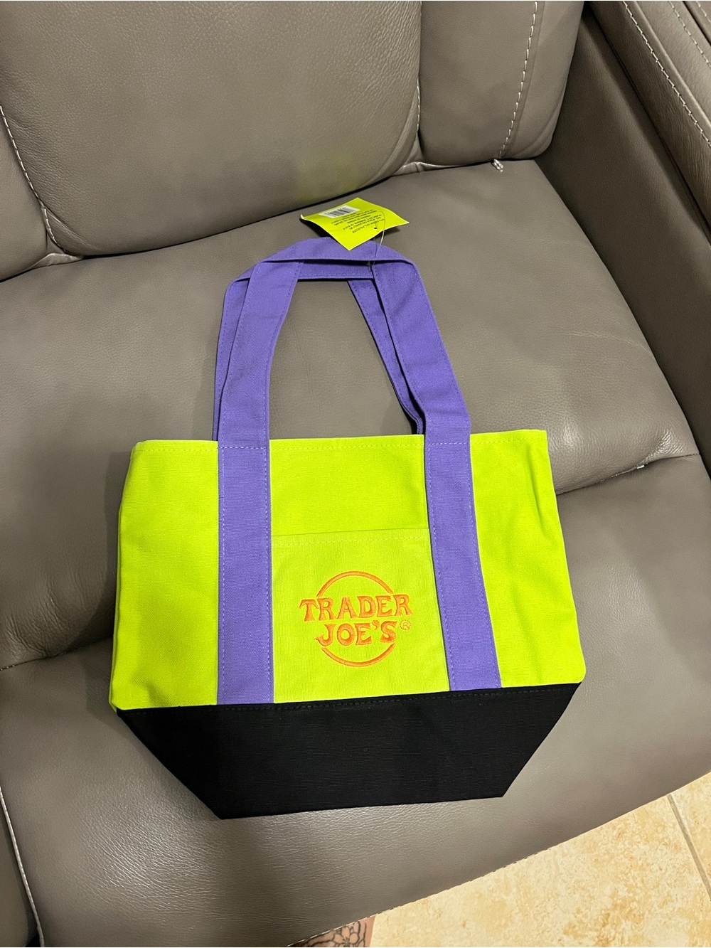 Trader Joe’s Mini Lime Green & Purple Canvas Tote Bag